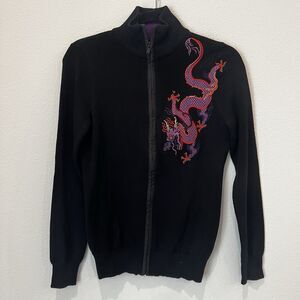 L-RL RALPH LAUREN Active Purple Dragon Zip Up Cotton Cardigan Sweater Jacket S